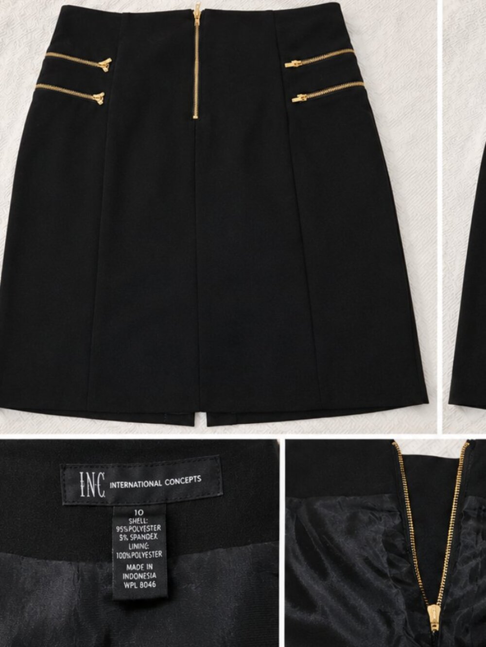 INC International Concepts Black Gold Zip Pencil Skirt